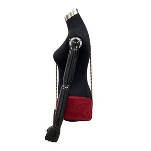 Chanel Shoulder Red Tassel Matelasse Chain Suede Bag